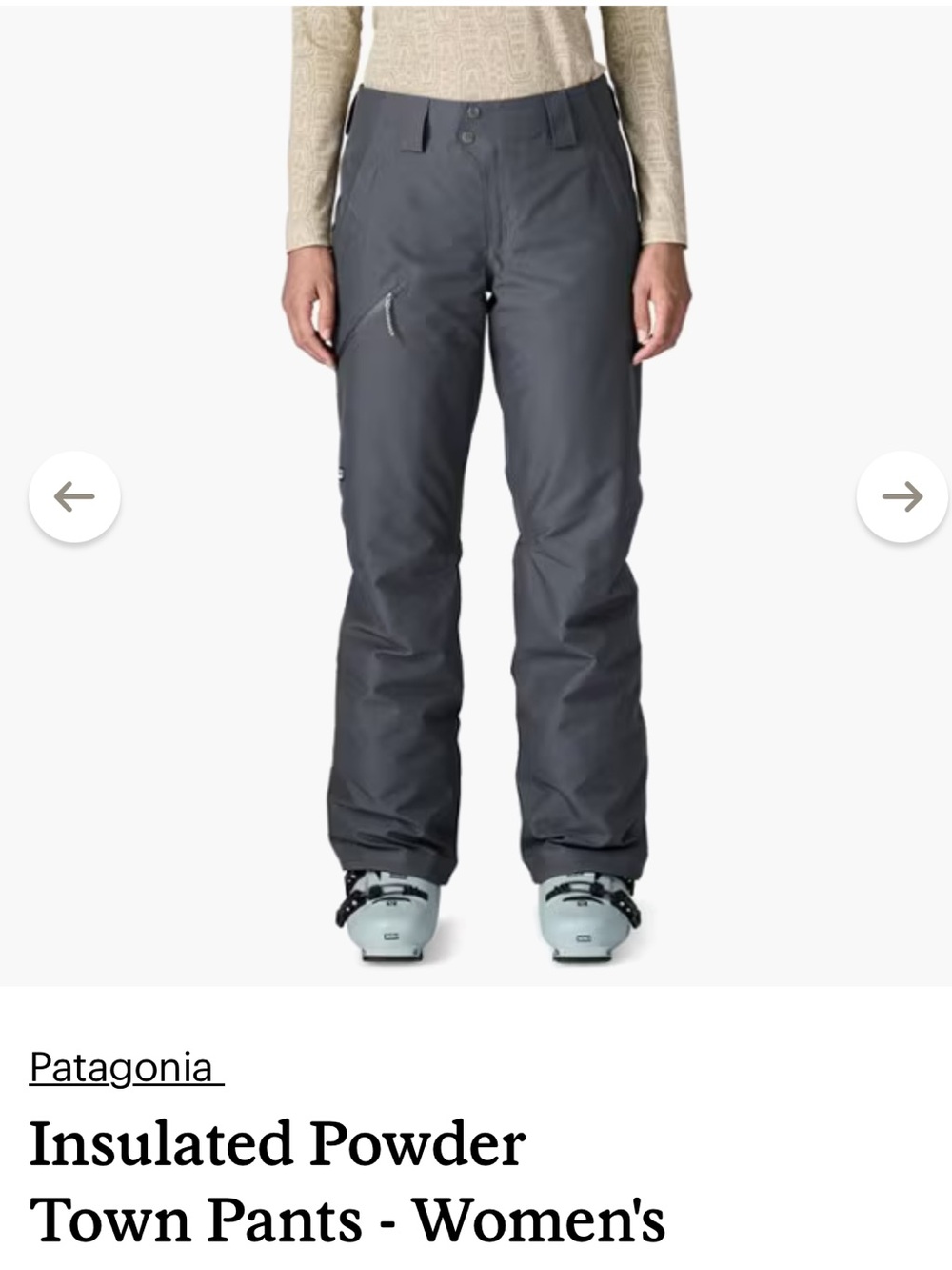Patagonia women Insulated Powder Town Pants in smolder blue/gray